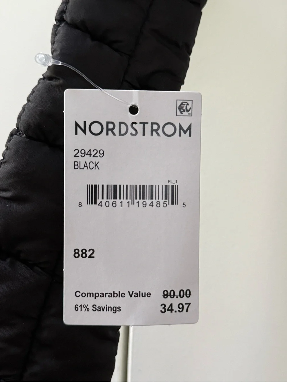 NWT Nordstrom Black Quilted Puffer Bag